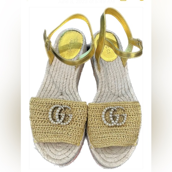 GUCCI Lilibeth Gold Platform
ESPADRILLE Flat SANDALS Slide
PEARL GG LOGO 39 US 8 - Picture 2 of 8